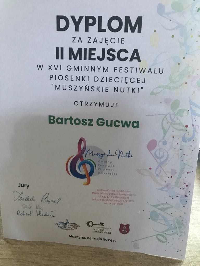  XVI Gminny Festiwal Piosenki Dziecięcej ,,Muszyńskie Nutki”